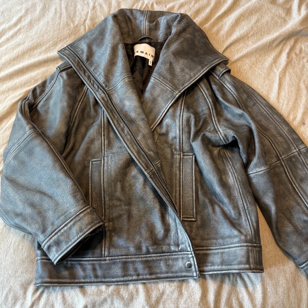 REMAIN BIRGER CHRISTENSEN Leather Oversized Distressed Collar Jacket Size 36